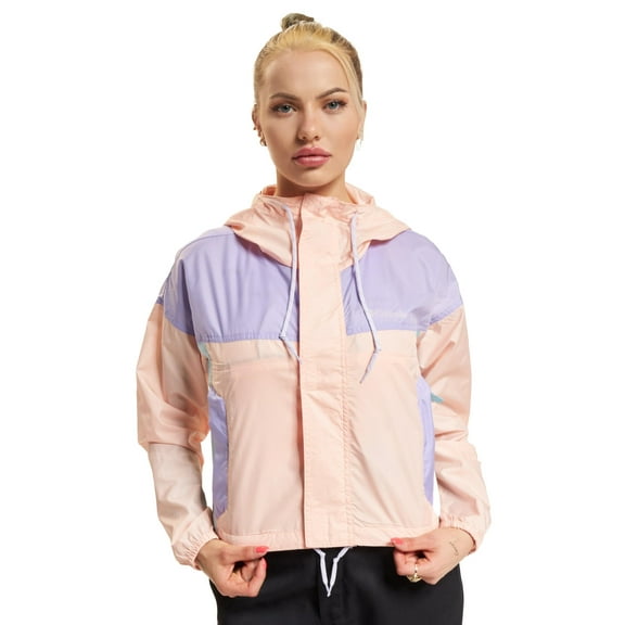 Columbia Women's Flash Challenger Cropped Windbreaker, Peach Blossom/Frosted Purple/Spring Bl, X-Large