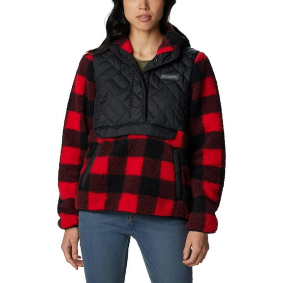 Columbia Women's Fleece Hooded Jacket Black/Red Checkered S