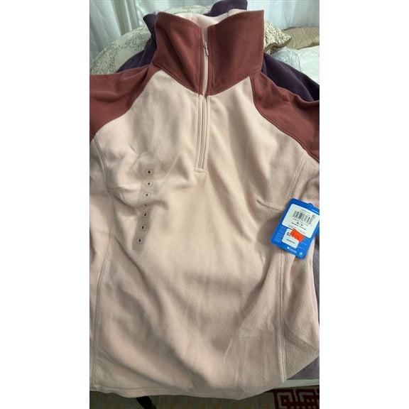 Columbia Womens Half-Zip Fleece Pullover, Two-Tone Lightweight Soft Fleece Top - Light Pink / Dark Mauve - Medium
