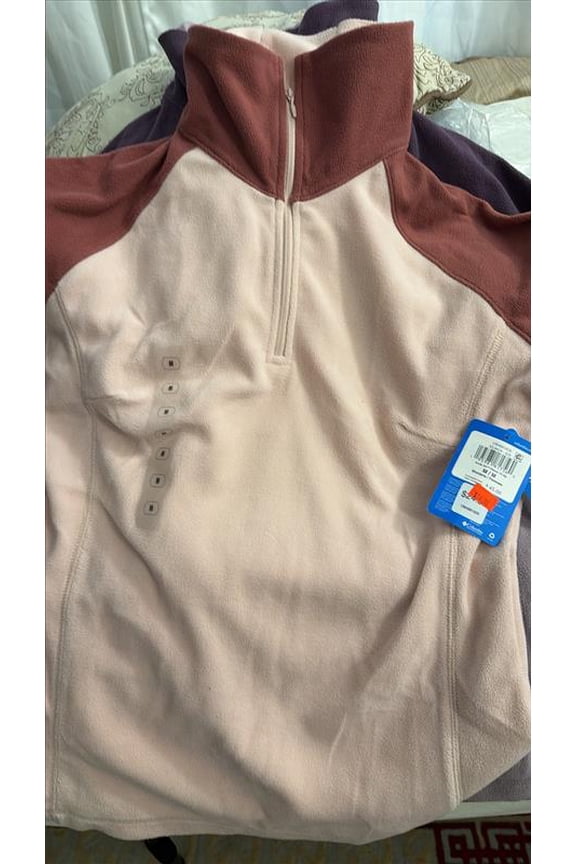 Womens Half-Zip Fleece Pullover, Two-Tone Lightweight Soft Fleece Top - Light Pink / Dark Mauve - Medium