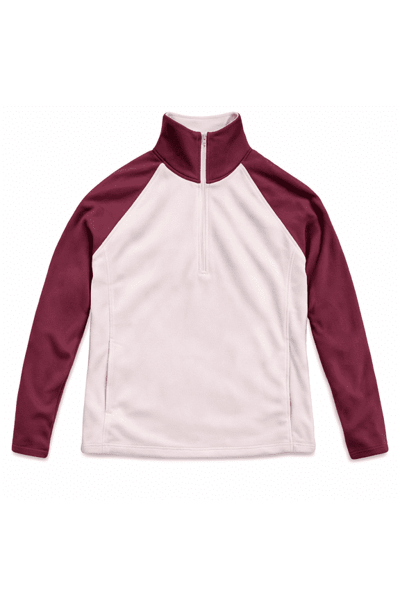 Womens Half-Zip Fleece Pullover, Two-Tone Lightweight Soft Fleece Top - Light Pink / Dark Mauve - Medium