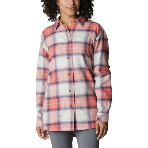 Columbia Women's Holly Hideaway Flannel Shirt, Faded Peach Ombre Tartan, XX-Large