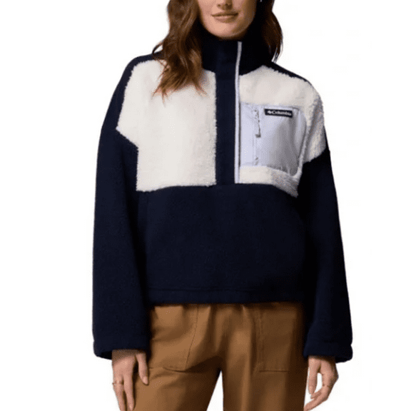 Columbia Women's Lodge Pullover Sherpa Navy and Cream Fleece Hoodie Large