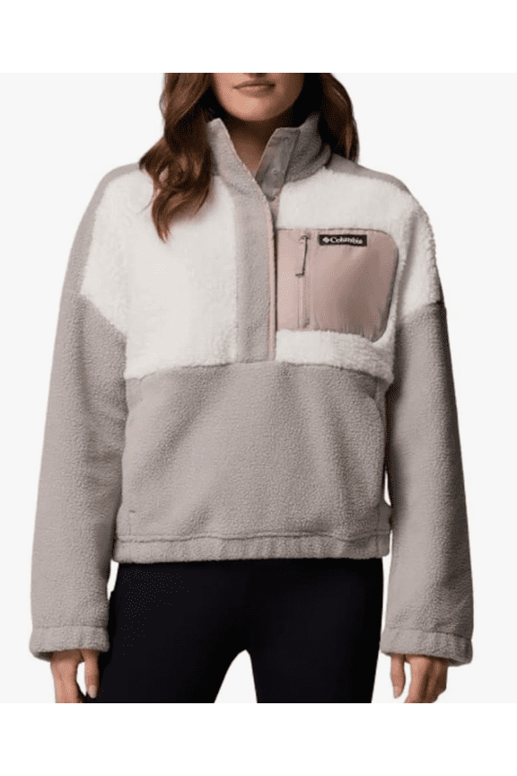 Women's Long Sleeve Cropped Fleece Pullover ( XX-Large, Regular, Regular, Gray (Dove/Sea Salt/Crushed Clay)