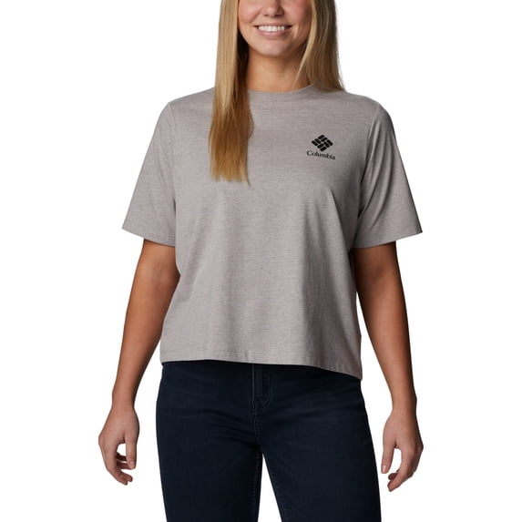 Columbia Women's North Cascades Relaxed Tee, Columbia Grey Heather/Framed Halftone Logo, X-Small