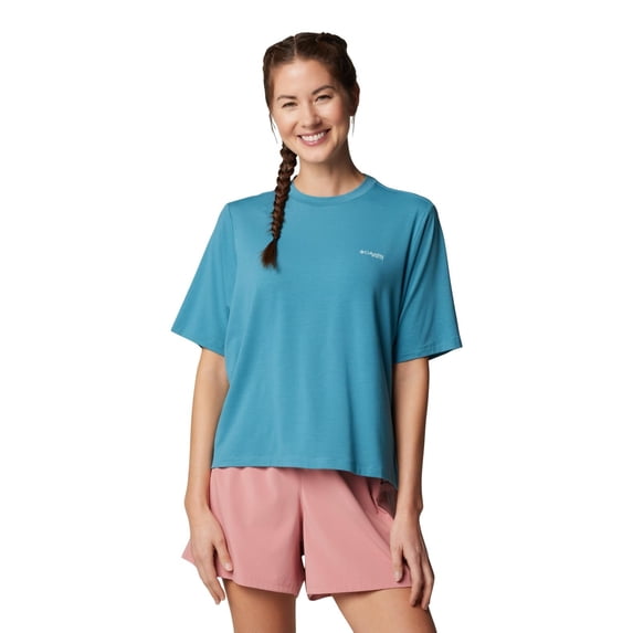 Columbia Women's PFG Uncharted Tech Tee Short Sleeve, Canyon Blue/W Uncharted, X-Large