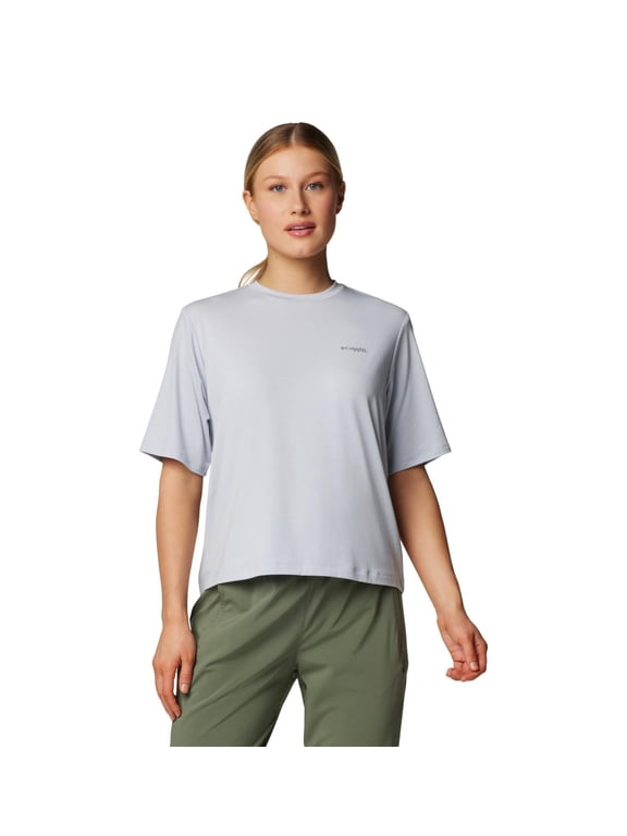 Women's PFG Uncharted Tech Tee Short Sleeve, Cirrus Grey/W Best Cast, Large