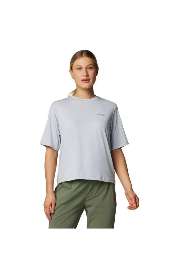 Women's PFG Uncharted Tech Tee Short Sleeve, Cirrus Grey/W Best Cast, Large