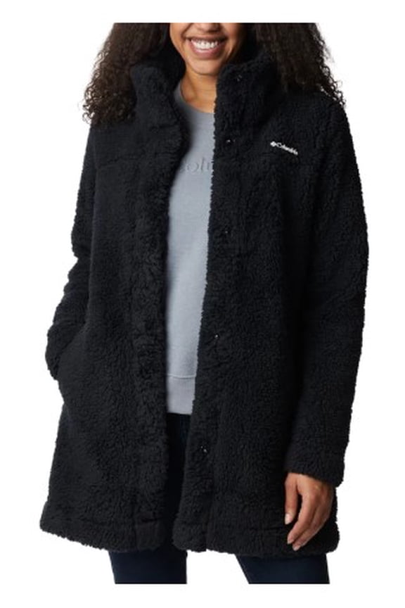 Womens Sherpa Fleece Snap-Front Jacket, Soft Plush Fleece, Black - Small