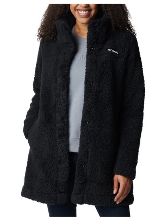 Womens Sherpa Fleece Snap-Front Jacket, Soft Plush Fleece, Black - Small