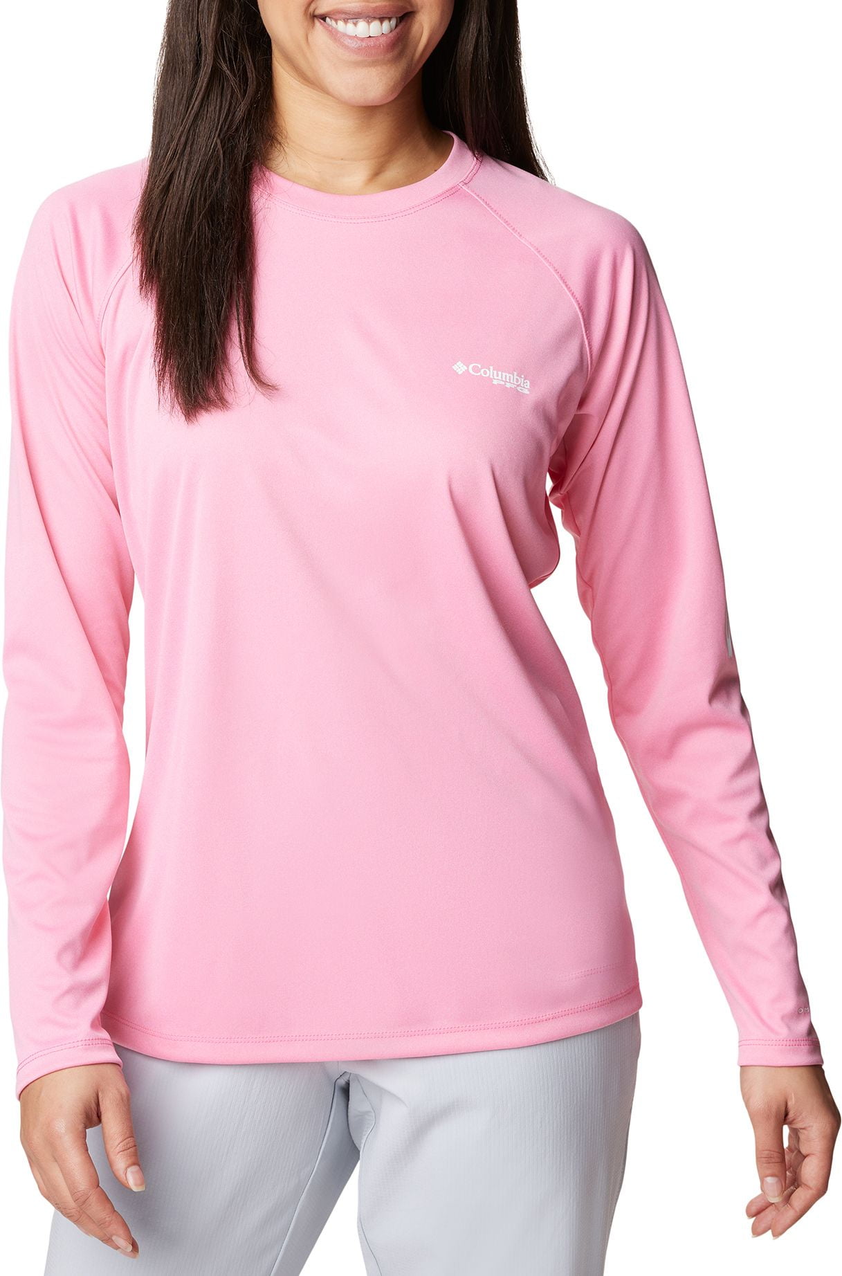 Columbia Women's Tidal Heather Long Sleeve Shirt (Tropic Pink/White Logo,  L) 