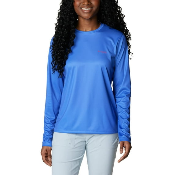 Columbia Women's Tidal Tee PFG Fish Flag Long Sleeve, Violet Sea/Fish and Friends Flag Ombre, X-Small