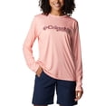 thumbnail image 1 of Columbia Women's Tidal Tee PFG Stacked Logo Long Sleeve, Tiki Pink/Kona Fill, X-Small, 1 of 9