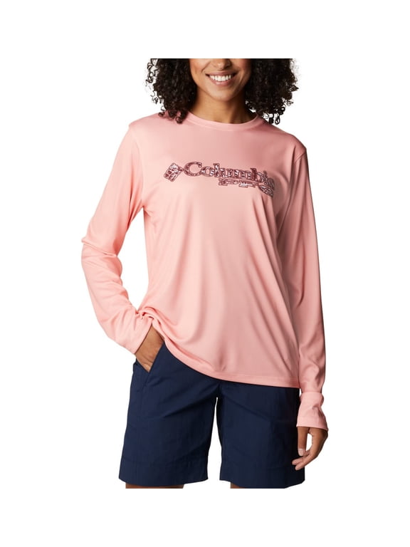 Women's Tidal Tee PFG Stacked Logo Long Sleeve, Tiki Pink/Kona Fill, X-Small