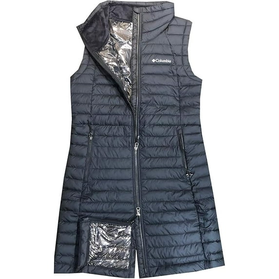 Columbia Women's White Out Mid Omni-Heat Long Hooded Jacket Coat Puffer (S, Black)