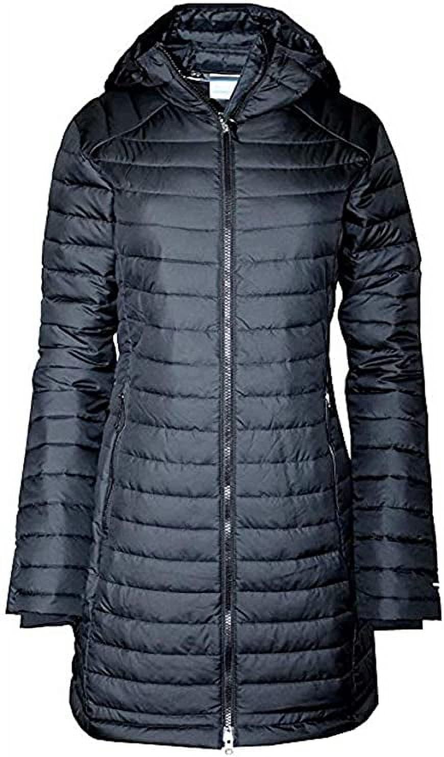 Women's White Out Mid Omni Heat Long Hooded Light Jacket Coat Puffer Plus/Regular (Black, XL)