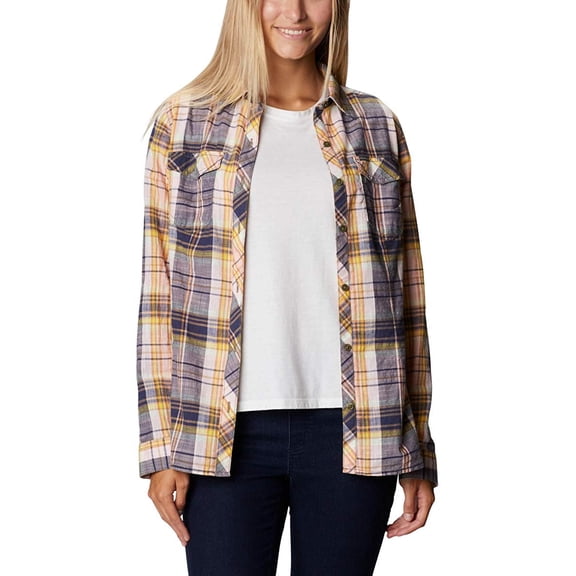 Columbia Womens Camp Henry II LS Shirt Nocturnal Plaid Large