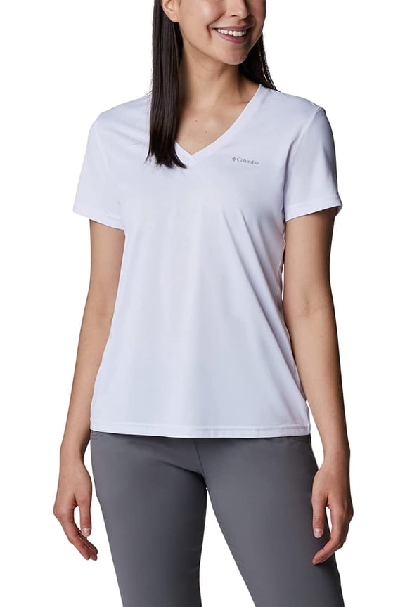 Womens Hike Short Sleeve V Neck White X-Small