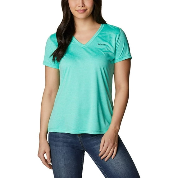 Columbia Womens Hike V Neck Top Electric Turquoise Heather M