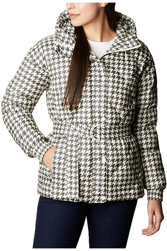 Womens Icy Heights Belted Jacket Chalk Houndstooth Print Medium