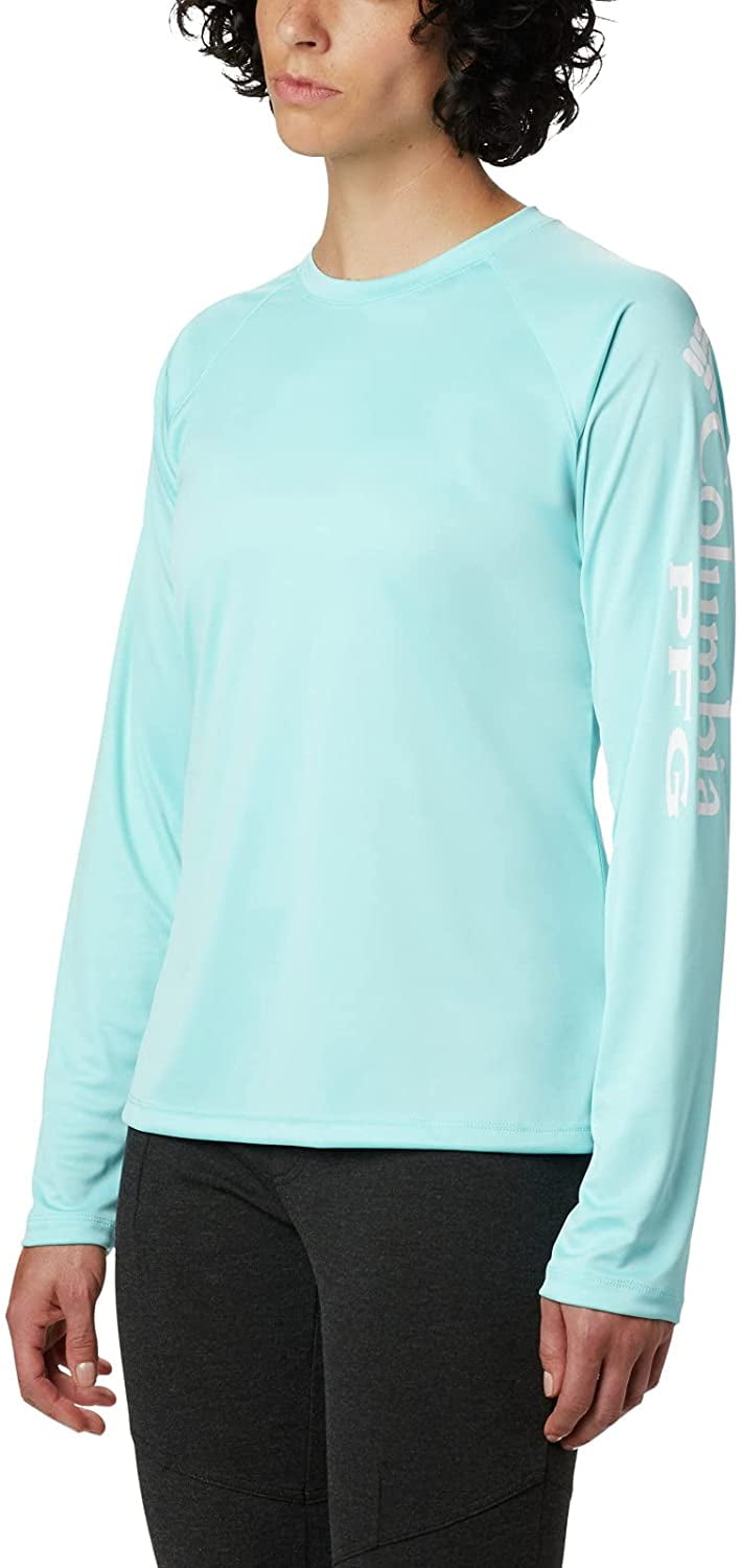 Columbia Womens PFG Tidal Tee II UPF 50 Long Sleeve Fishing Shirt X-Small  Clear Blue/White Logo 