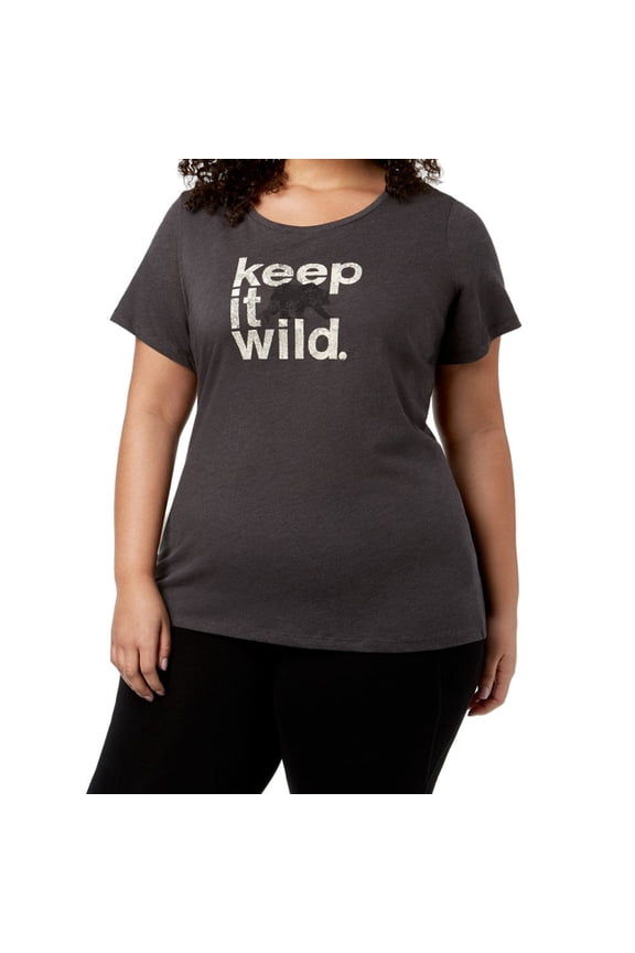 Womens Plus Size Outdoor Elements Graphic Print T-Shirt,Gray,1X