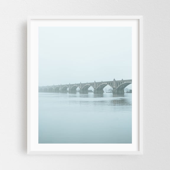 Columbia - Wrightsville Bridge in Fog 02 - Columbia Pennsylvania Photography Bridge Architecture Scenic Minimalist Landscape Winter White Framed Wall Art Print 8 x 10 inches