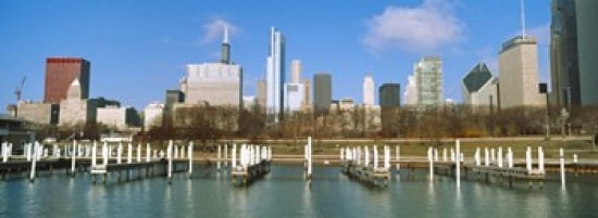 Columbia Yacht Club with buildings in the background Chicago Cook County Illinois USA Canvas Art - Panoramic Images (36 x 13)
