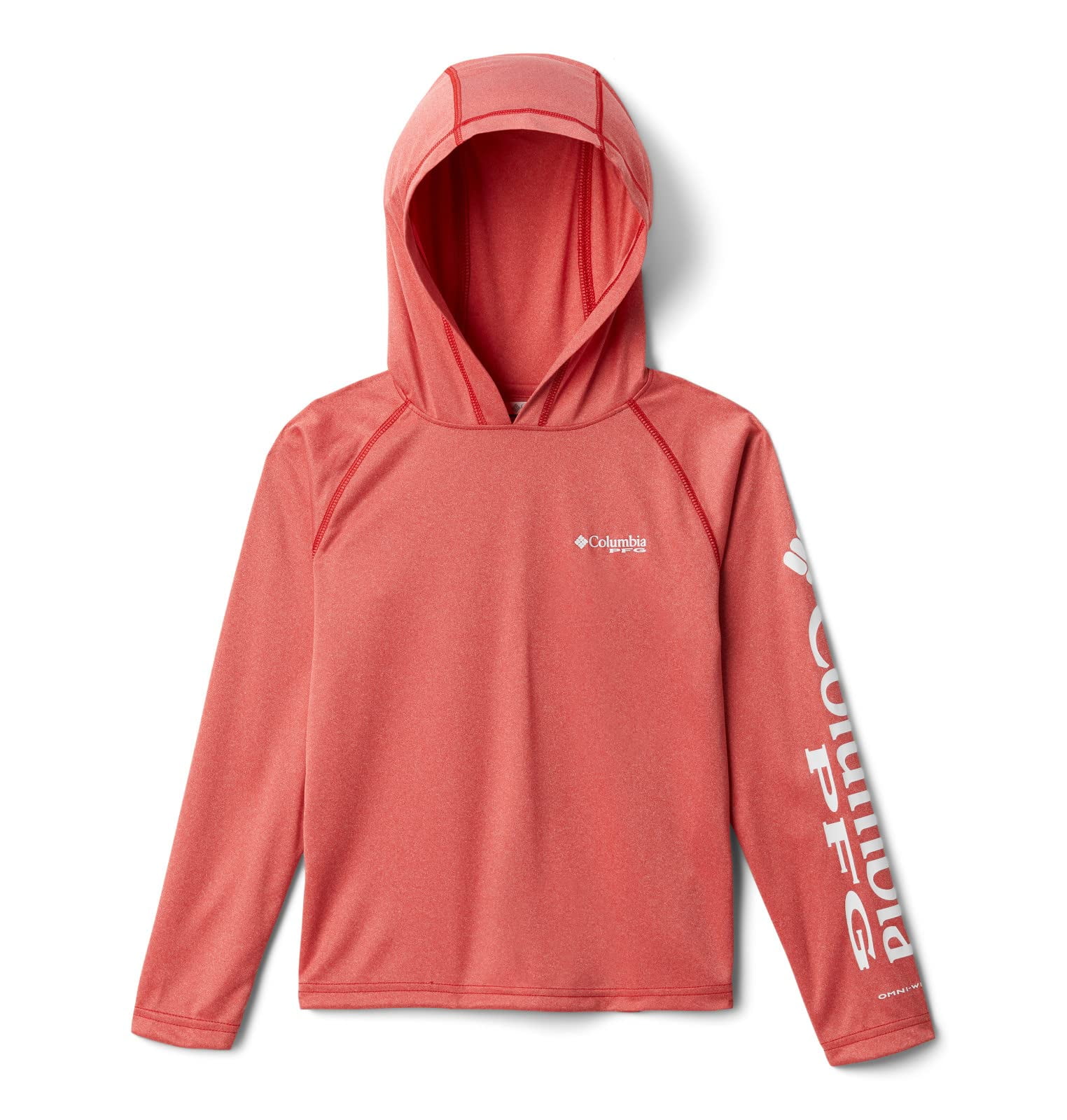 Columbia Youth Boys Terminal Tackle Heather Hoodie, Red Spark Heather/White  Logo, X-Large
