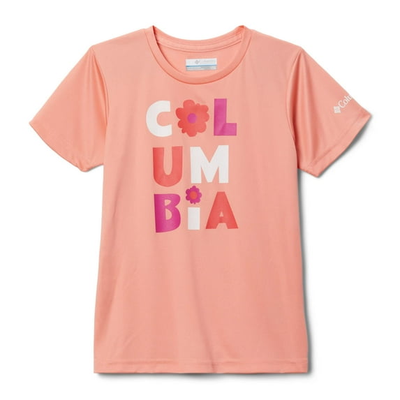 Columbia Youth Girls Mirror Creek Short Sleeve Graphic Shirt, Coral Reef Flowery Type, Small