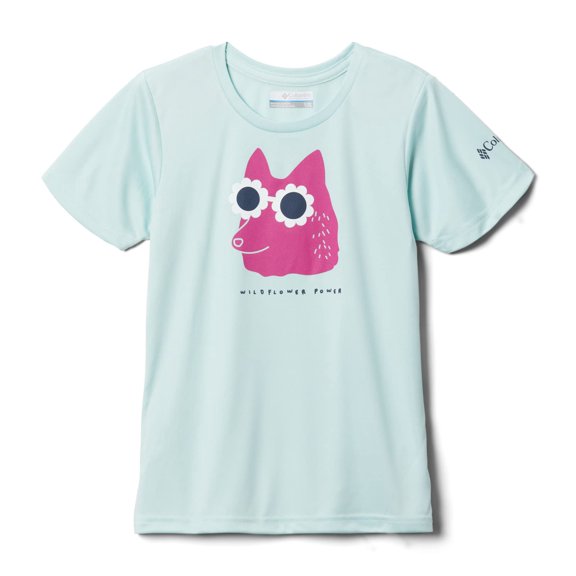 Columbia Youth Girls Mirror Creek Short Sleeve Graphic Shirt, Icy Morn Wildflower Power, X-Large