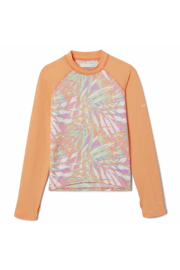 Youth Unisex Sandy Shores Printed Long Sleeve Sunguard, Peach Dye Palms/Peach, X-Large