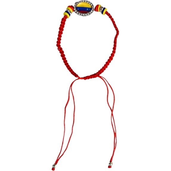 Columbian Colombia Adjustable String Bracelet, Assorted Colors Red Blue Yellow, Flag Emblem