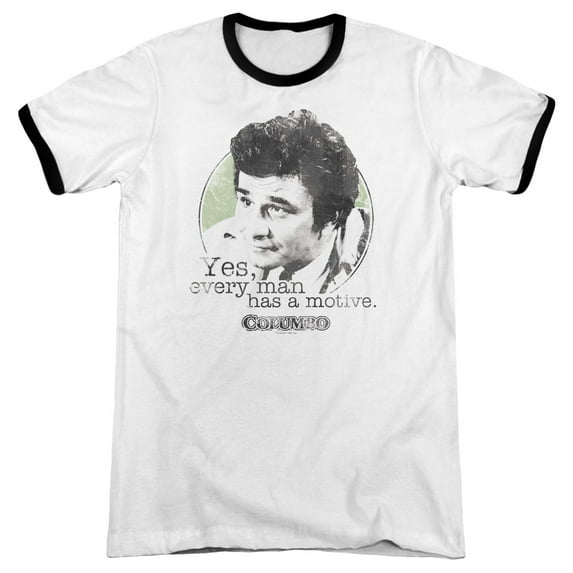 Columbo Motive Adult Ringer T-Shirt White Black
