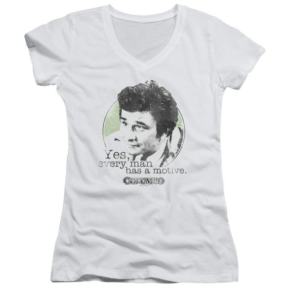 Columbo Motive Junior Women's V-Neck T-Shirt White White