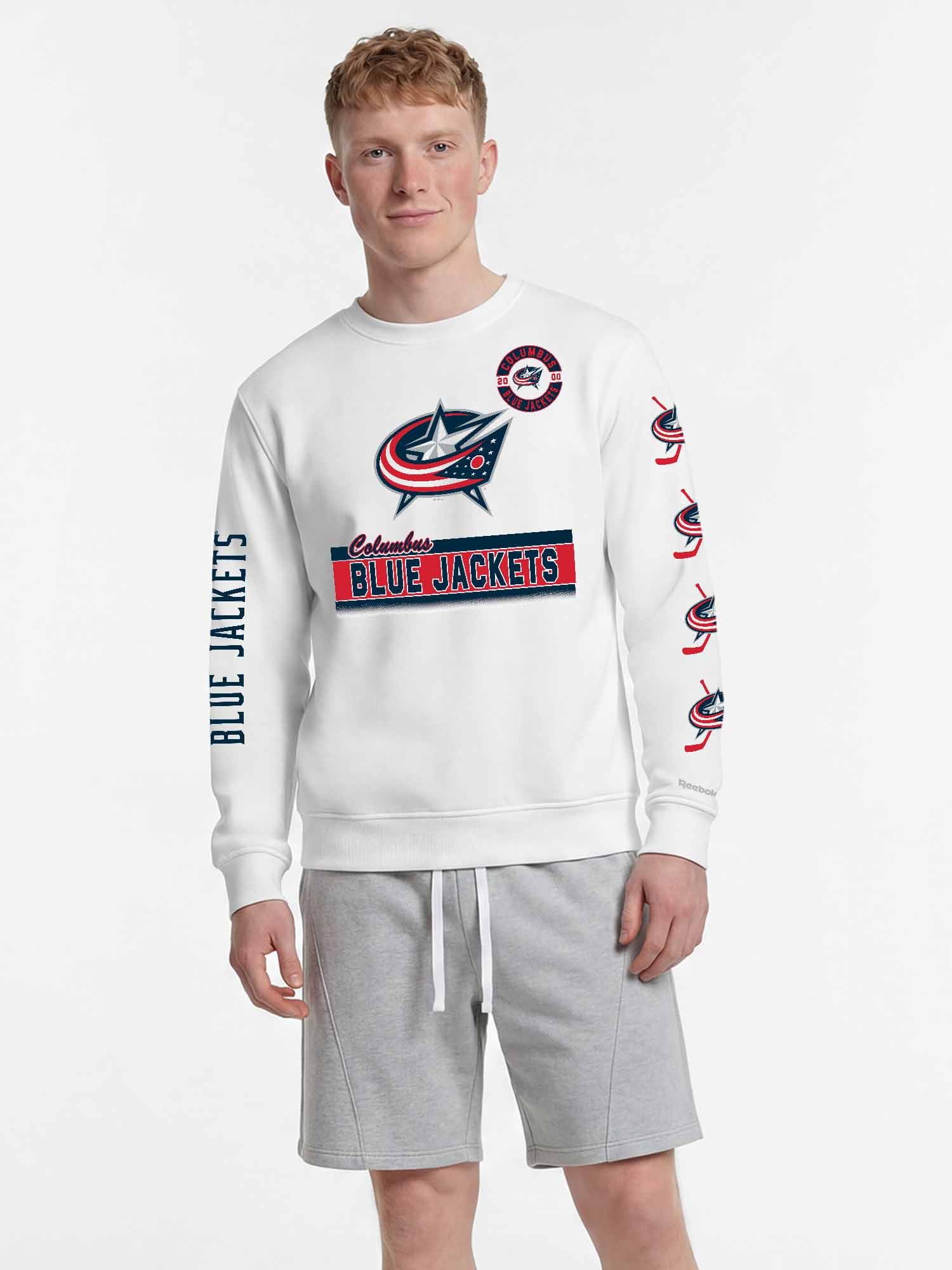 Columbus Blue Jackets Reebok Mens White Crew Sweatshirt