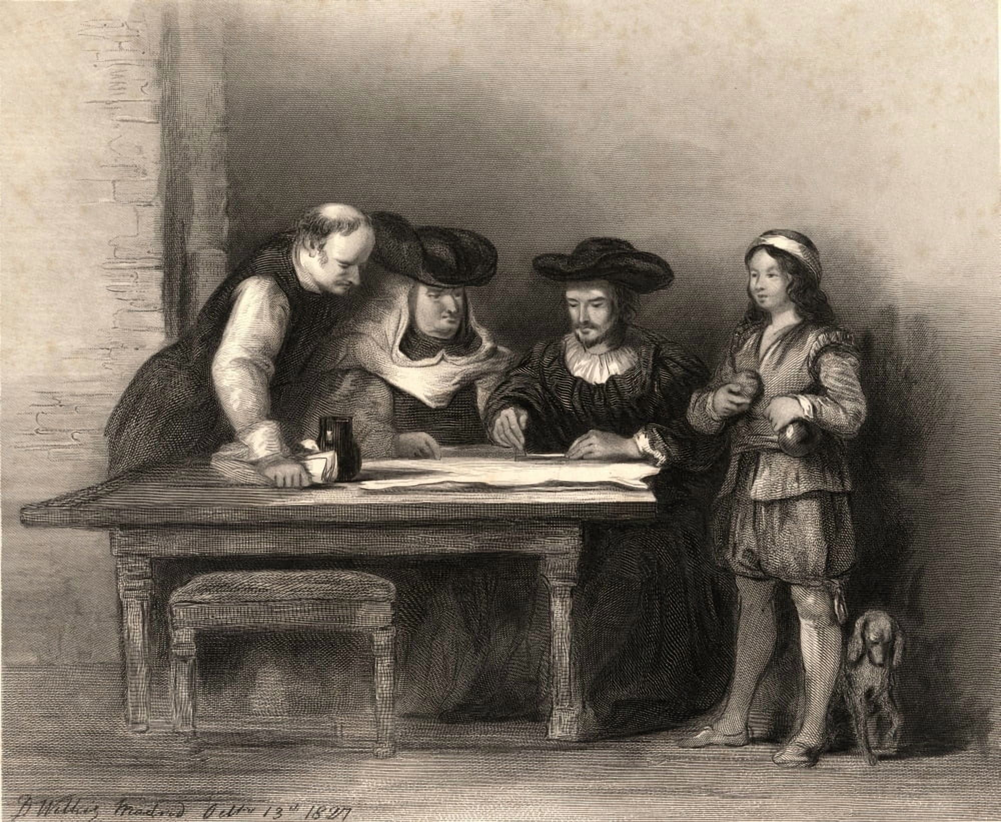 Columbus At The Convent Of La Rabida Sketched By Sir David Wilkie In Madrid October 13 1827 Engraved By H Lemon Canvas Art - Ken Welsh Design Pics (16 x 13)