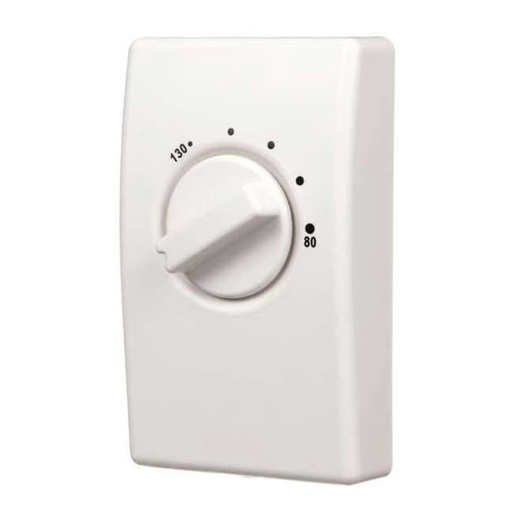 Line Voltage Attic Fan Thermostat, 80 to 130 Degree Analog Dial, Cool Only, White