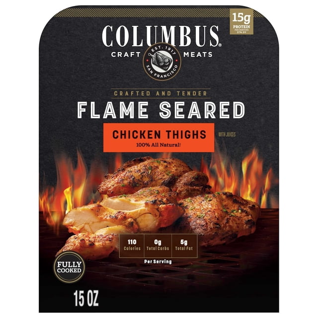 Cooked Chicken Packaging COLUMBUS Flame-Seared Chicken Thighs, Fully Cooked, 15 oz Package ...