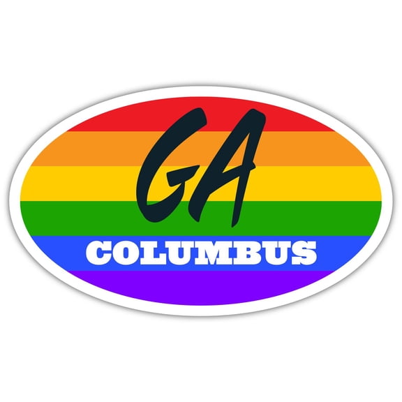 Columbus GA Georgia Muscogee County Rainbow Pride Flag 6 Stripes Pride Flag Euro Decal Bumper Sticker 3M Vinyl 3" x 5"