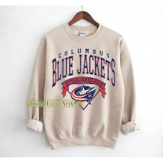 Columbus Hockey Sweatshirt Crewneck, Blue Jackets Hockey Fan shirt,Sand Color,Size L