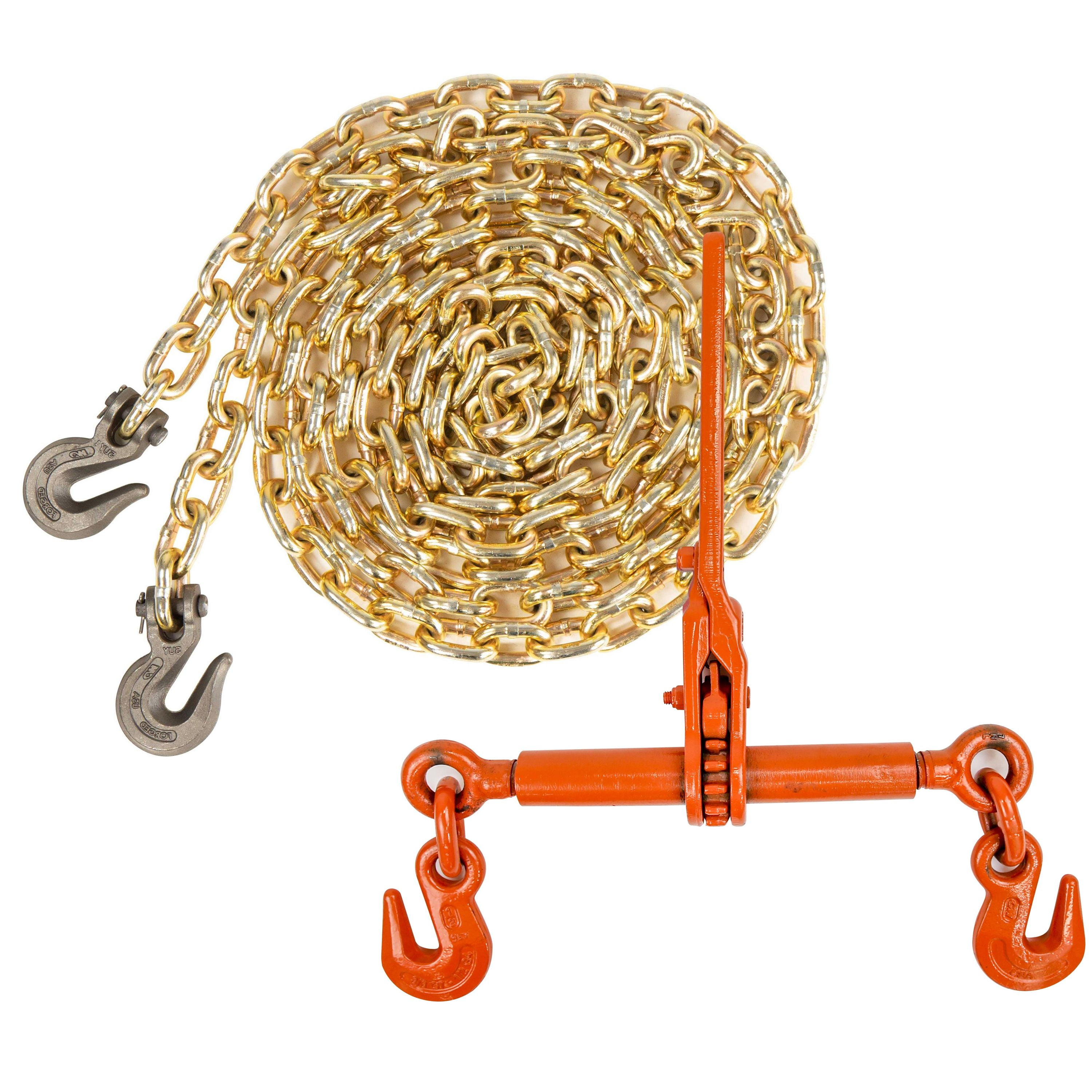 Columbus McKinnon Tie Down Chain and Ratchet Binder Set, 3/8 Inch x 20 Foot Grade 70 Chain