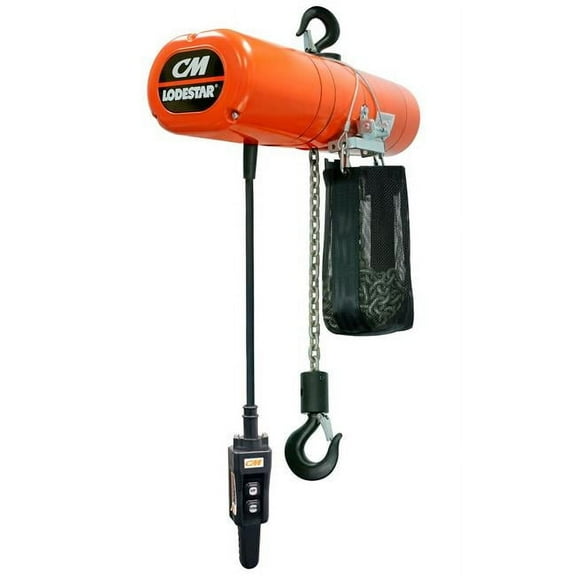 Columbus Mckinnon B1299512 Lodestar 0.5 Ton - Electric Chain Hoist with Container - 20 ft. Lift - 16 FPM - 115V - Orange