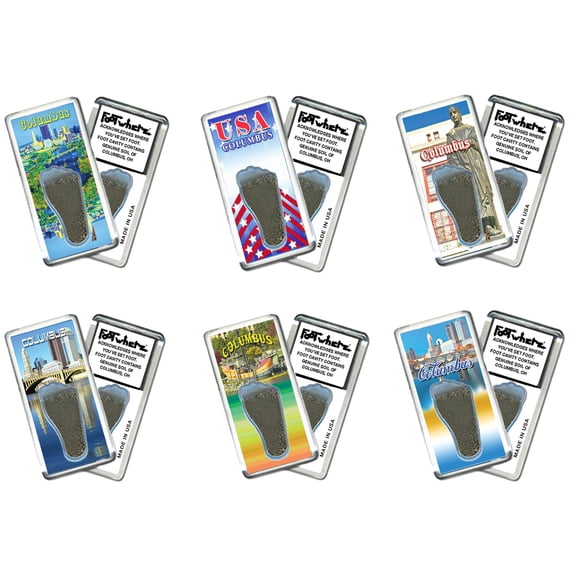 Columbus OH FootWhere Souvenir Fridge Magnets. 6 Piece Set. (CL200 - Assorted)