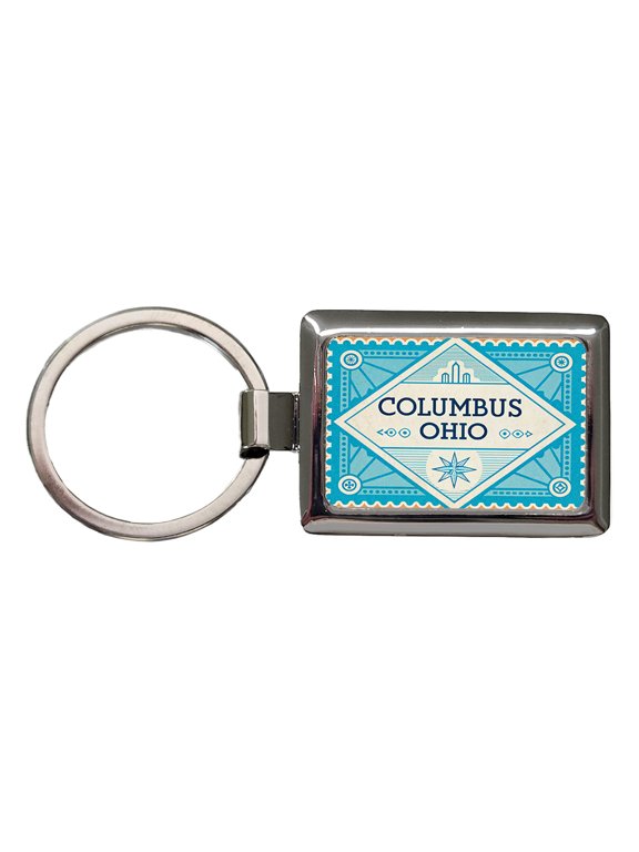 Columbus OH Ohio Travel Vacation Stamp Metal Rectangle Keychain