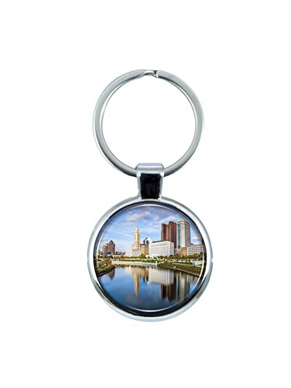 Columbus Ohio Keychain with Epoxy Dome and Metal Keyring