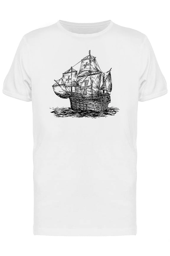 Columbus Ship Hand Drawn T-Shirt Men -Image by Shutterstock, Male Medium