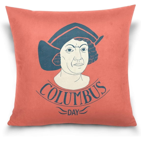 Columbus Sign Portrait Velvet Plush Throw Pillow Cushion Case Cover - 16" x 16" - Invisible Zipper Home Decor Floral for Couch Sofa No Insert