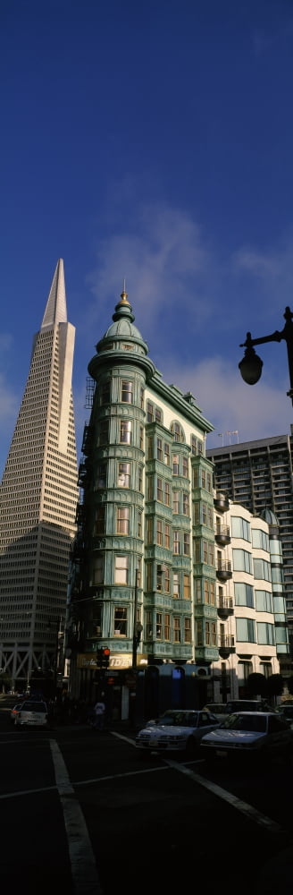 Columbus Tower and Transamerica Pyramid in a city San Francisco California USA Canvas Art - Panoramic Images (6 x 18)
