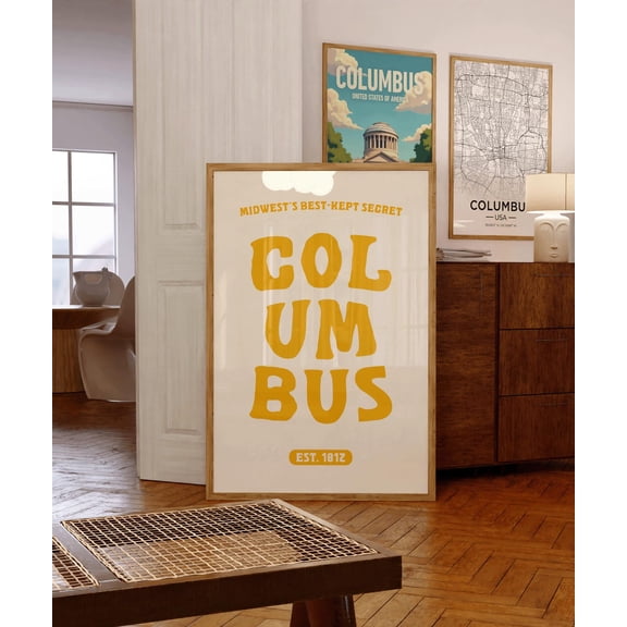 Columbus Travel Poster, City Map Wall Art, Unframed Paper Poster 8x10in